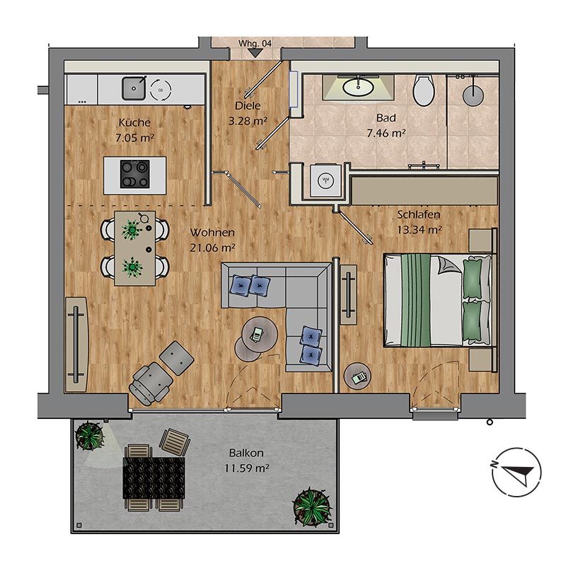 Grundriss 2 Zimmer Wohnung