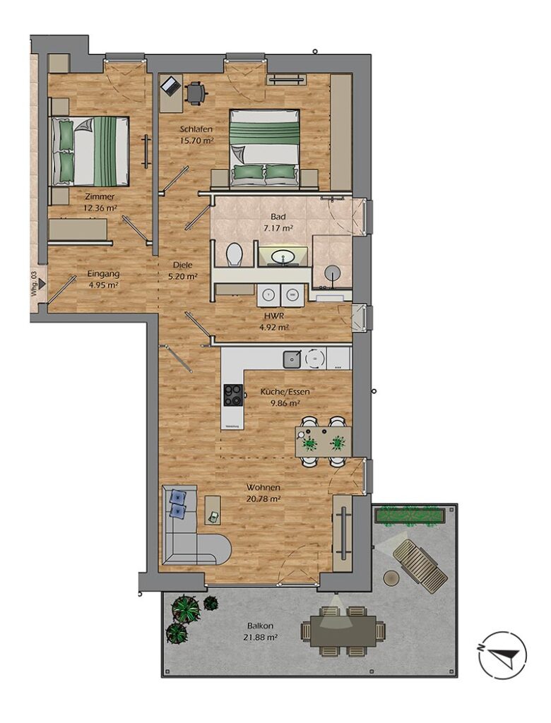 Grundriss 3 Zimmer Wohnung