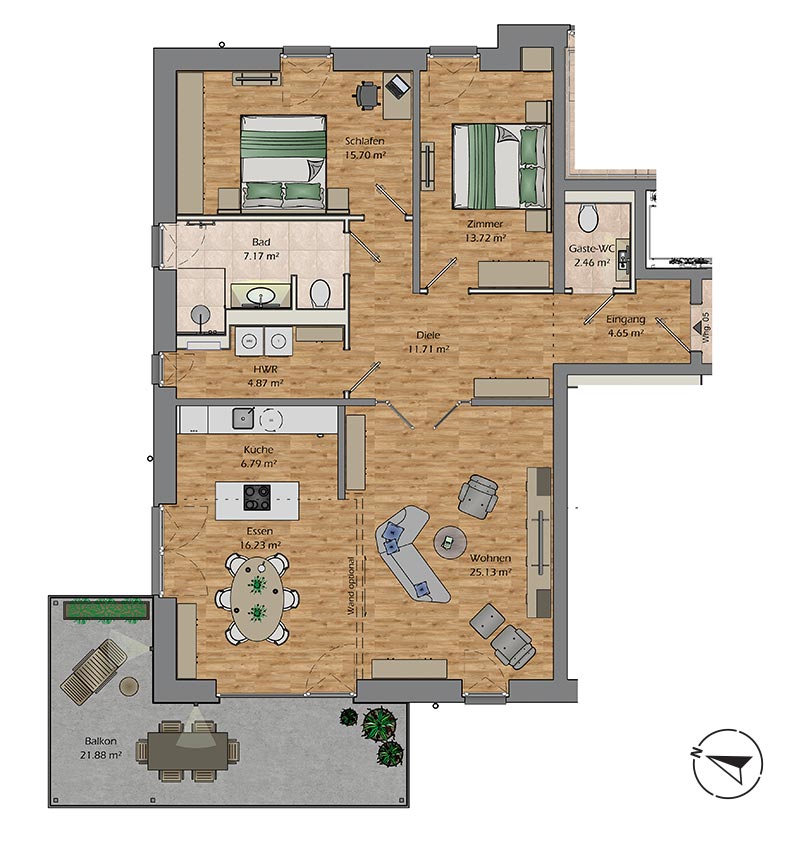 Grundriss 4 Zimmer Wohnung