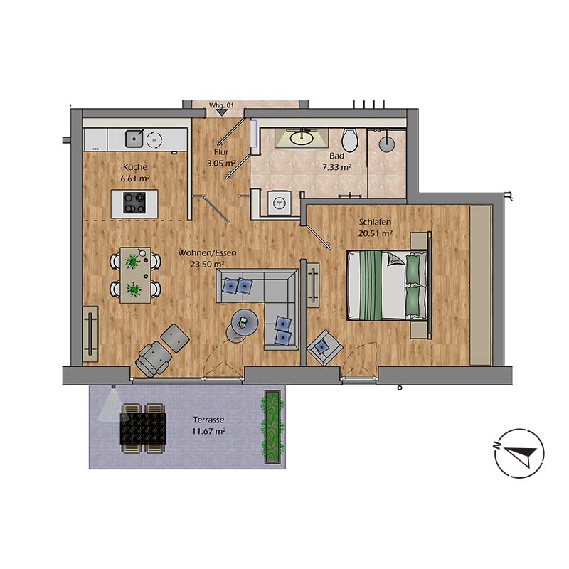 Grundriss 2-Zimmer-Wohnung