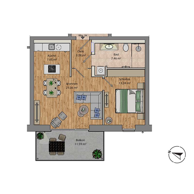 Grundriss 2-Zimmer-Wohnung