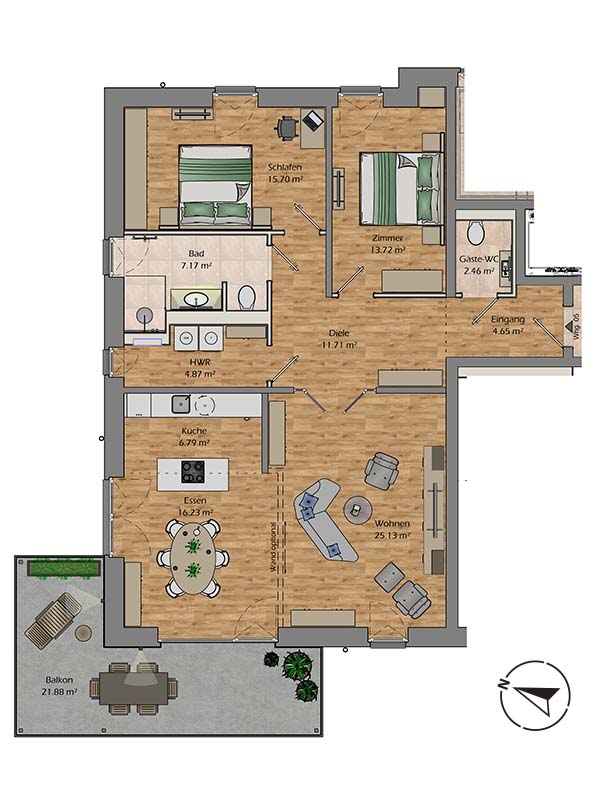 Grundriss 4-Zimmer-Wohnung